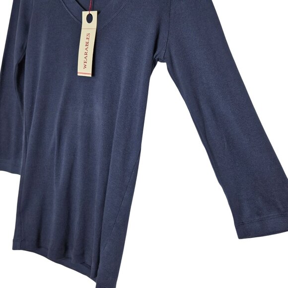 Wearables Navy Blue V-Neck 3/4 Sleeve Top S Cotton‎ Pre-Shrunk Lightweight - Picture 3 of 7